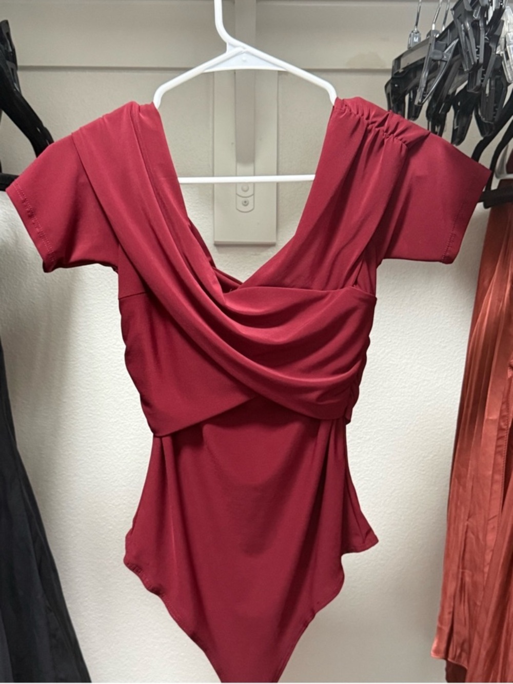 Windsor Draped V-Neck Burgundy Bodysuit